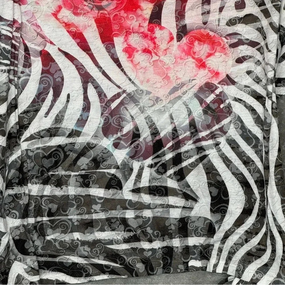 Style & Co 1X Shirt Top Black Floral Striped Short Sleeve Scoop Neck Ruched Knit - Picture 2 of 7